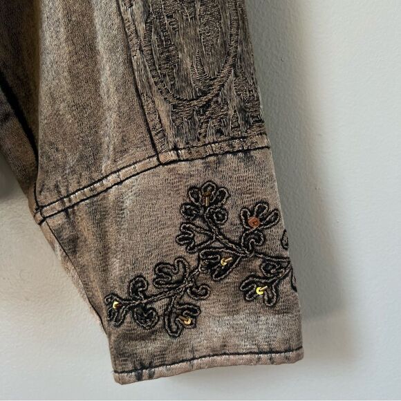 Coldwater Creek Burnout Art to Wear Mocha Embroidered Denim Jacket Size XL - Picture 5 of 15